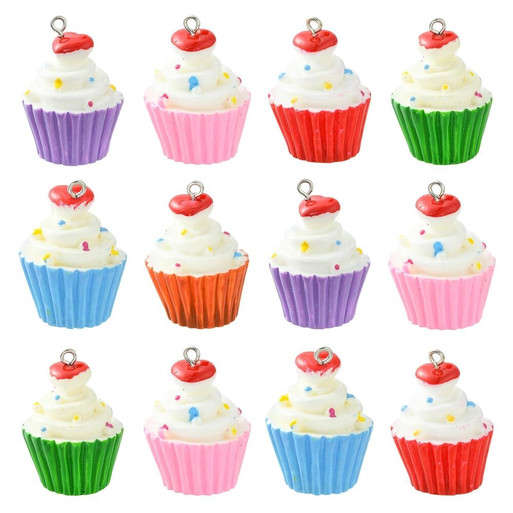 4380 30 Pcs 6-Colors Resin Pendants Faux Cup Cake Plastic Imiated Food